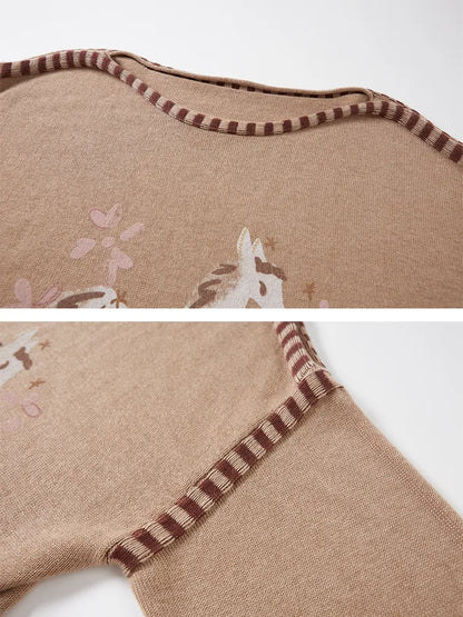Off-the-shoulder poncho print knit sweater【s0000014063】