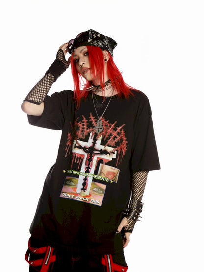 Subculture Print Unisex Loose T-shirt【s0000013600】