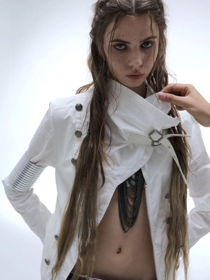 High-Neck Metal Buckle Napoleon Windbreaker【s0000013902】