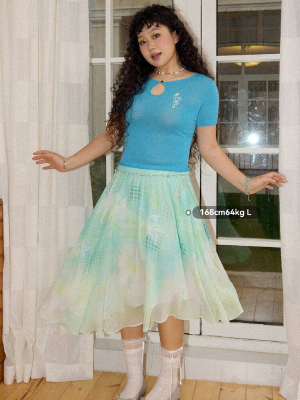 Pearl Gradient Printed A Line Skirt【s0000016661】