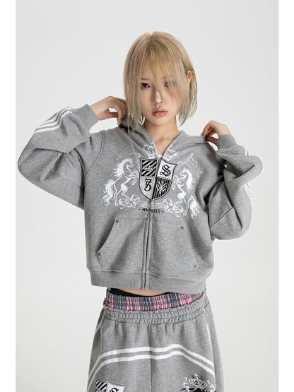 Striped Embroidered Zipper Hoodie【s0000018570】