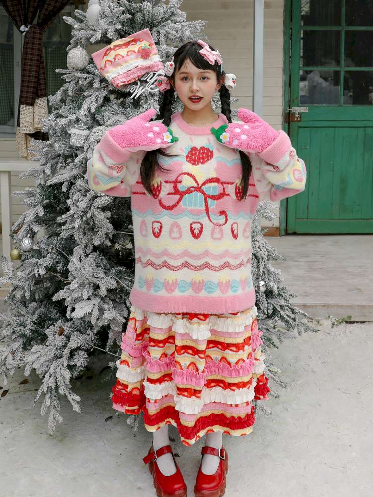 Corduroy Strawberry Print Skirt【s0000015104】