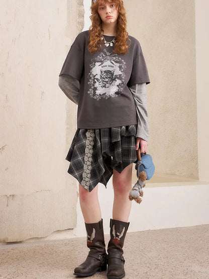 Oversized Faux Two-Piece Long-Sleeve T-Shirt【s0000014047】