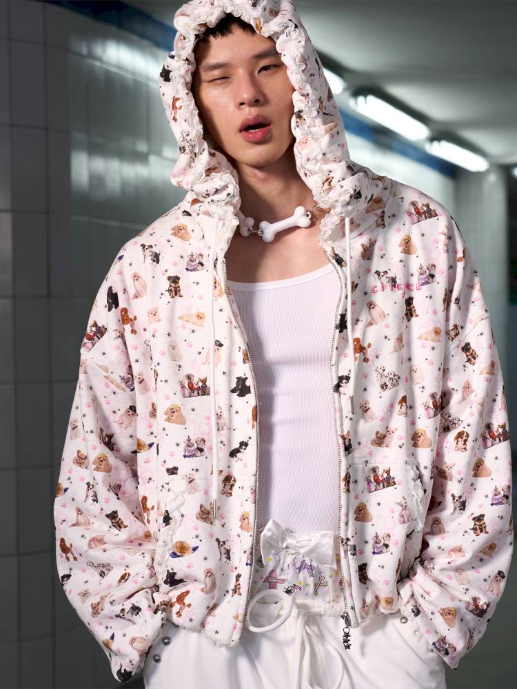 Puppy Print Sweatshirt Jacket【s0000014413】