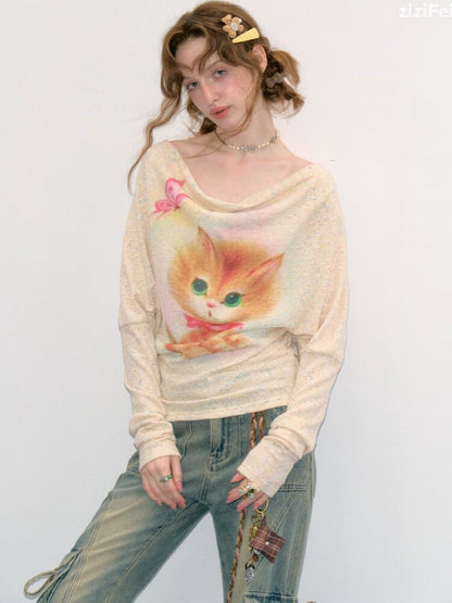 Swaying Collar Cat Knit Sweater【s0000017882】