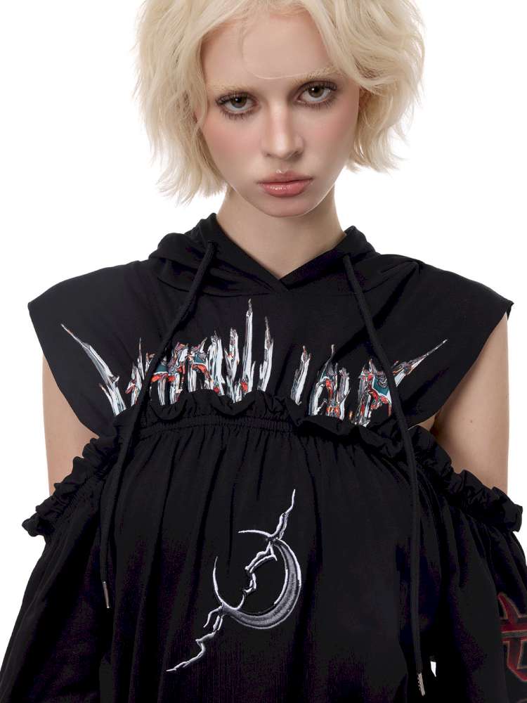 Stitched Off-Shoulder Sweatshirt【s0000015132】