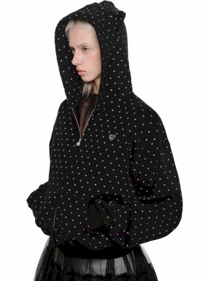 Cat's Paw Long Short Polka Dot Hooded Cardigan Sweatshirt Sweatpants Set【s0000011566】