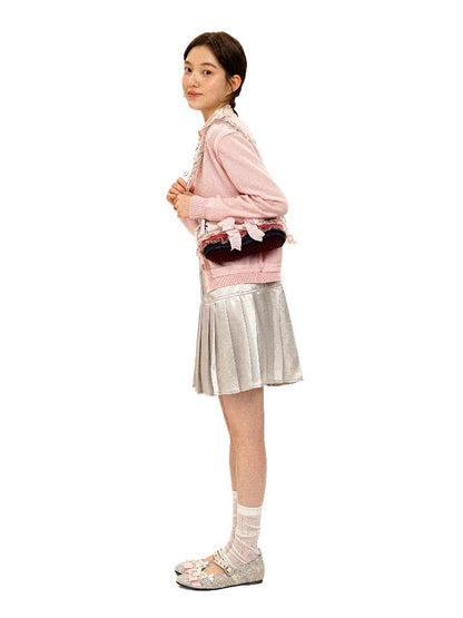 Lace Shirring Bow Striped Bag【s0000016090】
