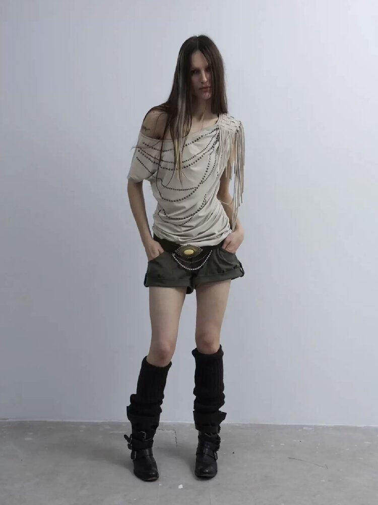 Fringe Shirred Diamond T-Shirt【s0000016568】