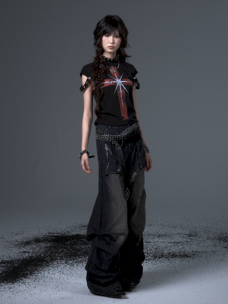 Punk Positive Shoulder Short Sleeve t-shirt【s0000012343】