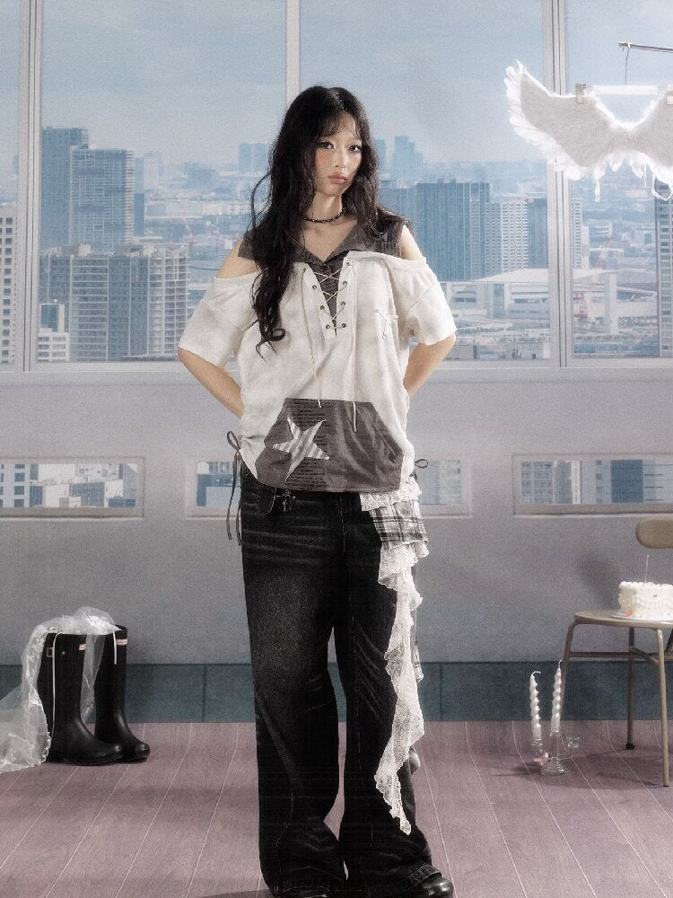 Hooded Tie Dye Five Pointed Star Top【s0000016536】