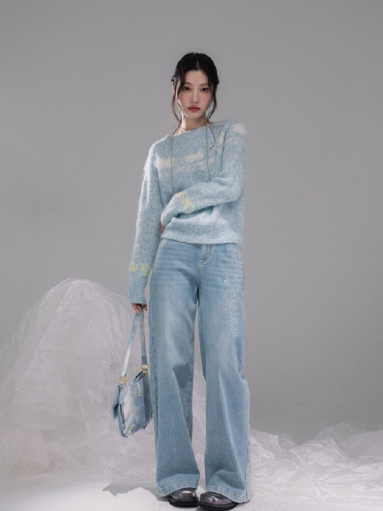 Light Sky Blue Diamond Wash Jeans【s0000015737】