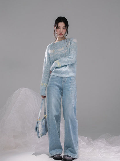 Light Sky Blue Diamond Wash Jeans【s0000015737】