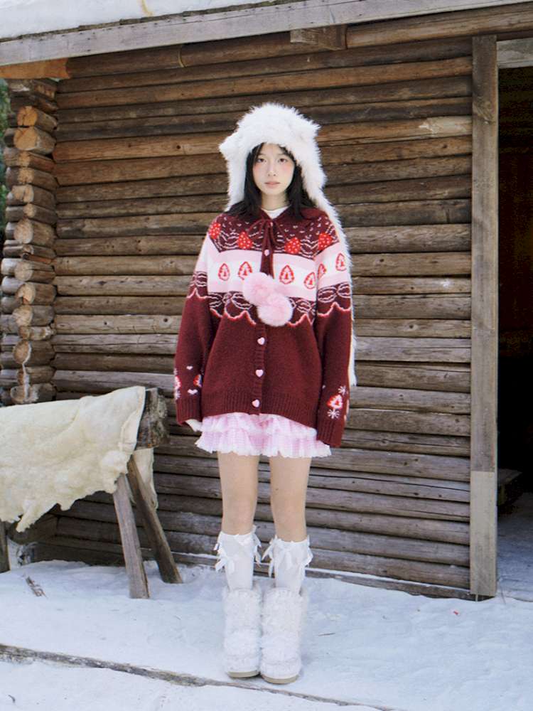 Strawberry Cake Fair Isle Knit Cardigan【s0000014944】