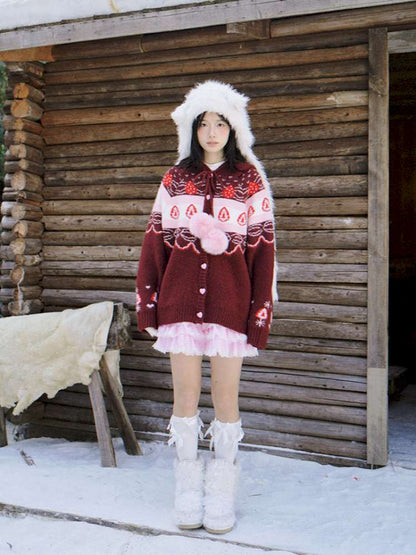 Strawberry Cake Fair Isle Knit Cardigan【s0000014944】