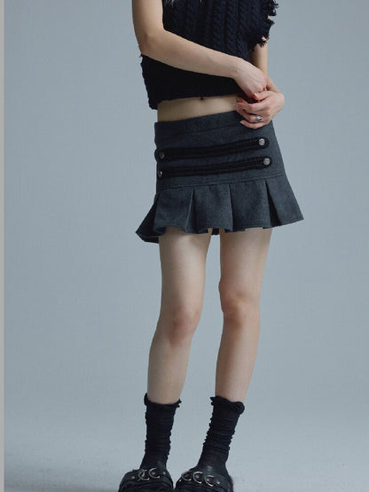 Gray Pleated Napoleon Mini Skirt【s0000018555】