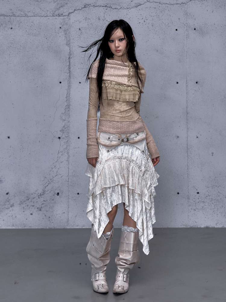 Vintage Lace Irregular Velvet Skirt【s0000014930】