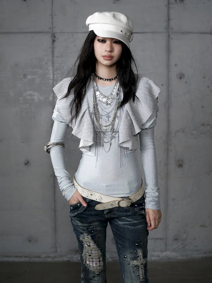 Puff Sleeves Round Neck Long Sleeve Base【s0000013956】