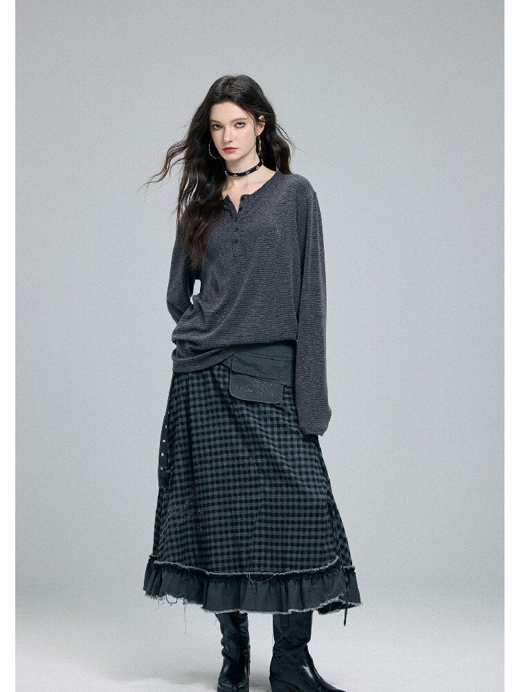Raw Edge Plaid Patchwork Skirt【s0000016264】