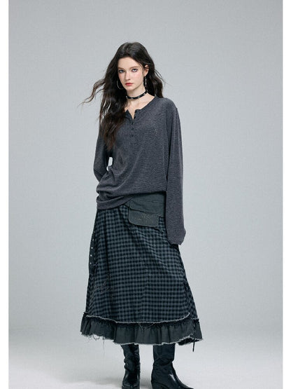 Raw Edge Plaid Patchwork Skirt【s0000016264】