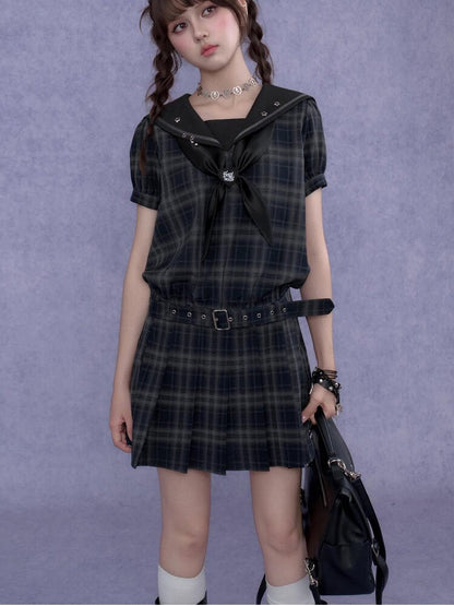 Street Academy Plaid Sailor Collar Dress【s0000017287】