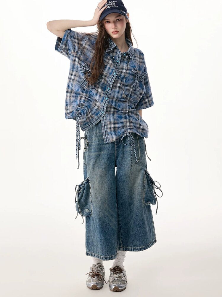 Blue Plaid Bow Preppy Style Shirt【s0000017308】