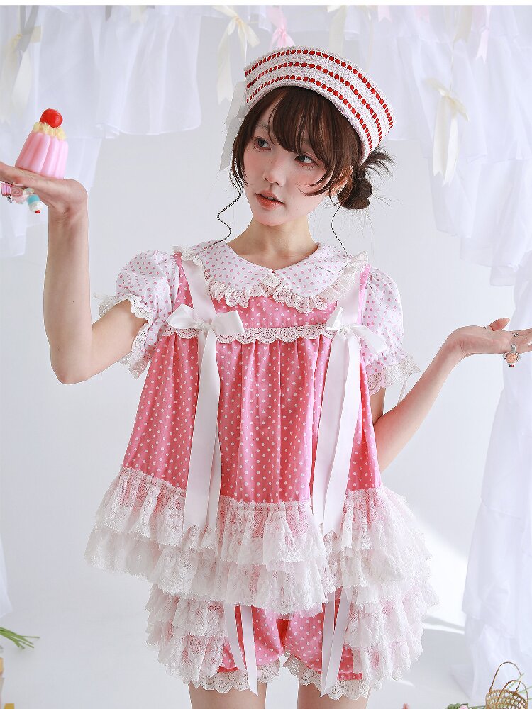 Pink Polka Dot Bow Inner Shirt【s0000016554】