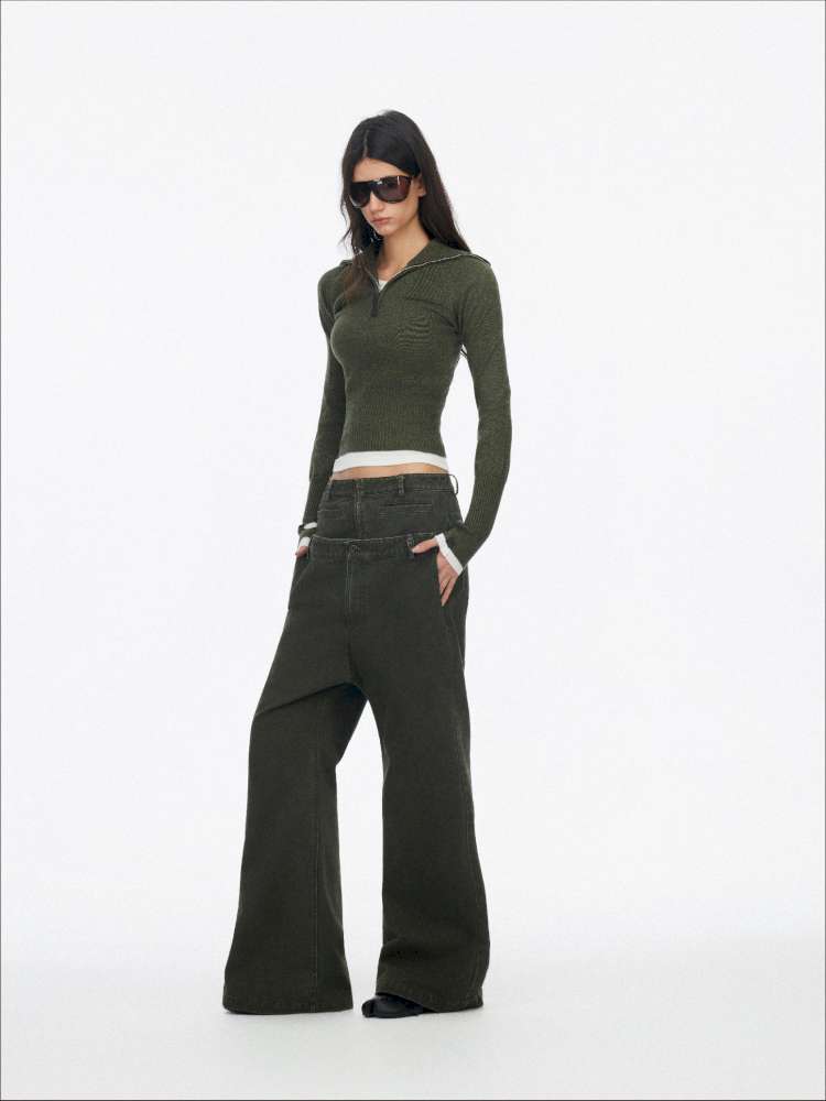 Half-Turtleneck Zip Knit Long-Sleeve T-Shirt【s0000014876】