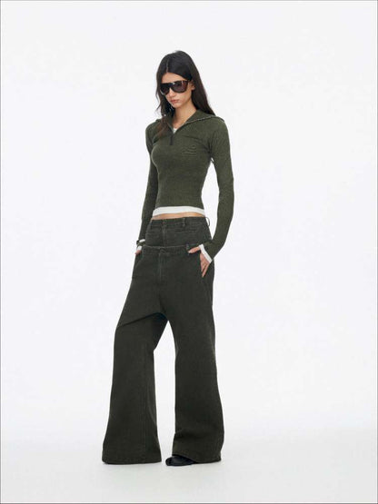 Half-Turtleneck Zip Knit Long-Sleeve T-Shirt【s0000014876】