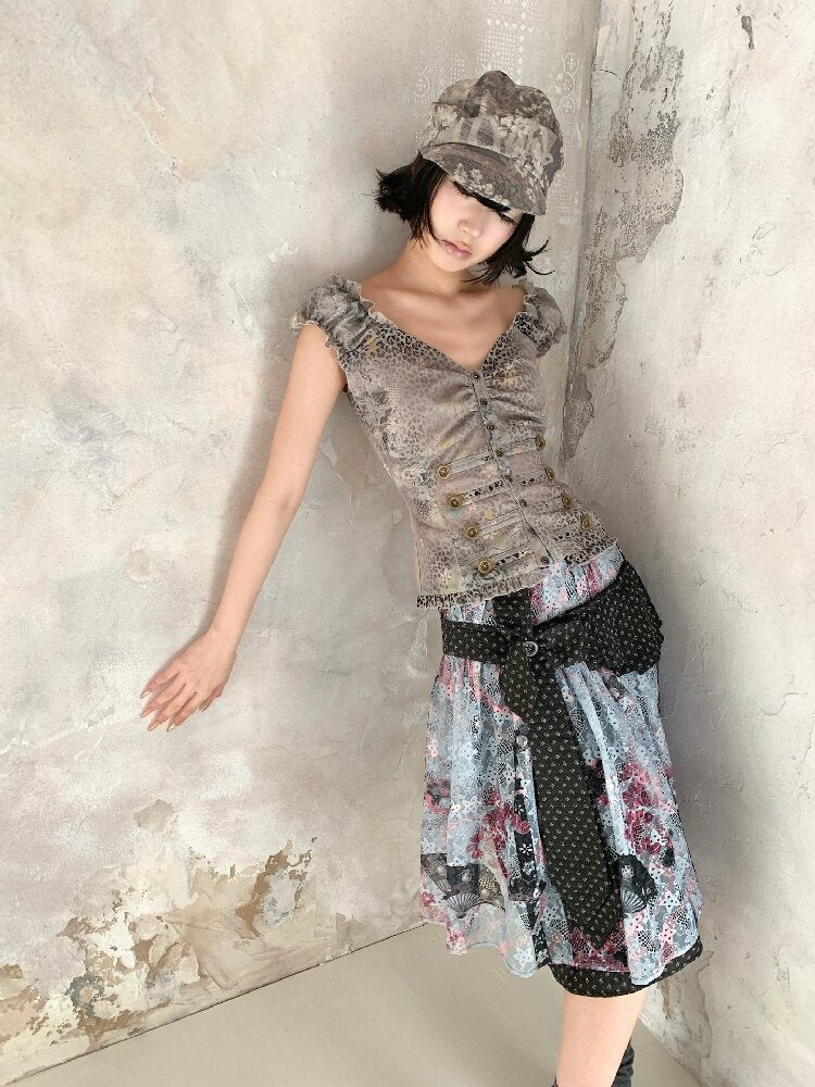 Confused Floral Court Print Top【s0000018092】