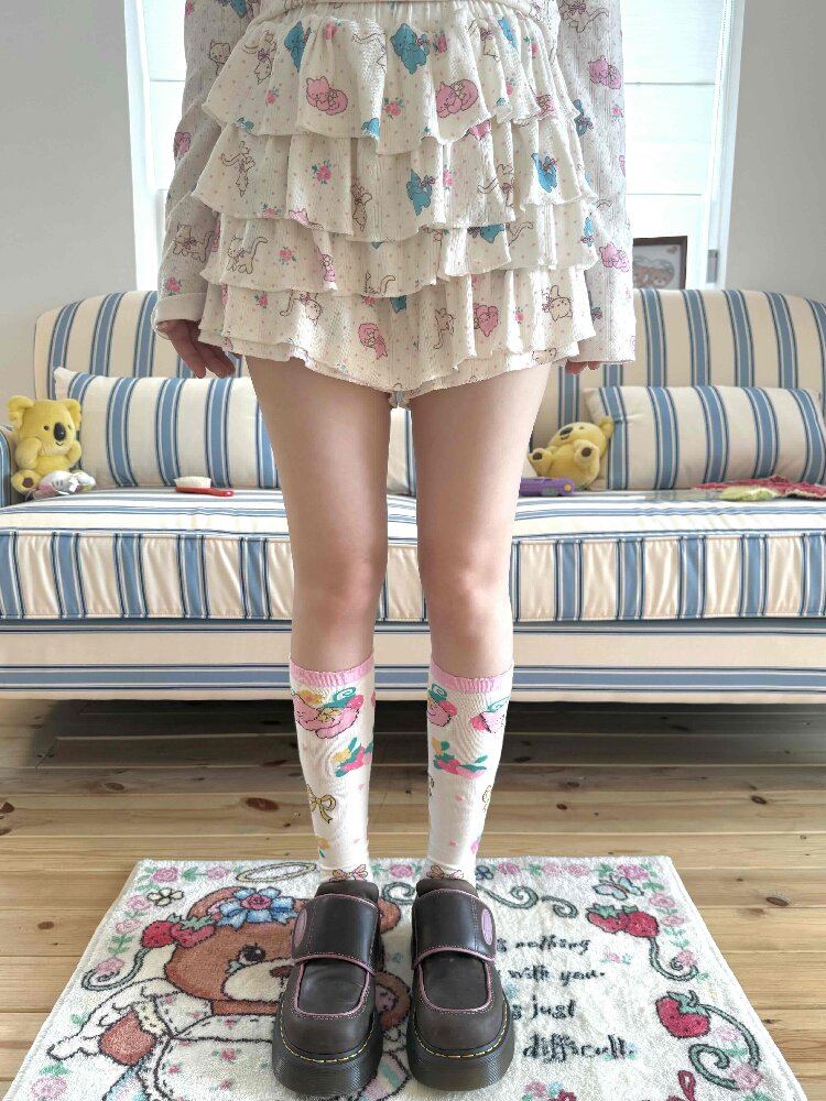 Strawberry Cat Cotton Mid Calf Socks【s0000017506】