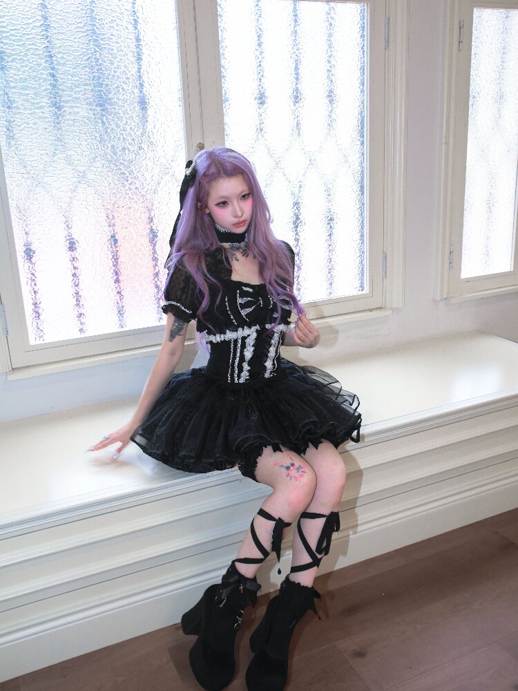 Heavy Craft Pearl Bow Cake Dress【s0000017522】
