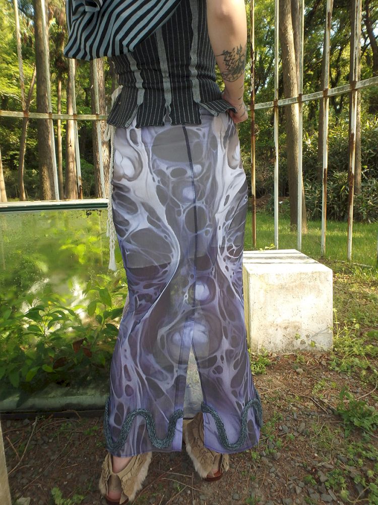 Printed Shaped Slit Mesh Half-body Dress【s0000012466】