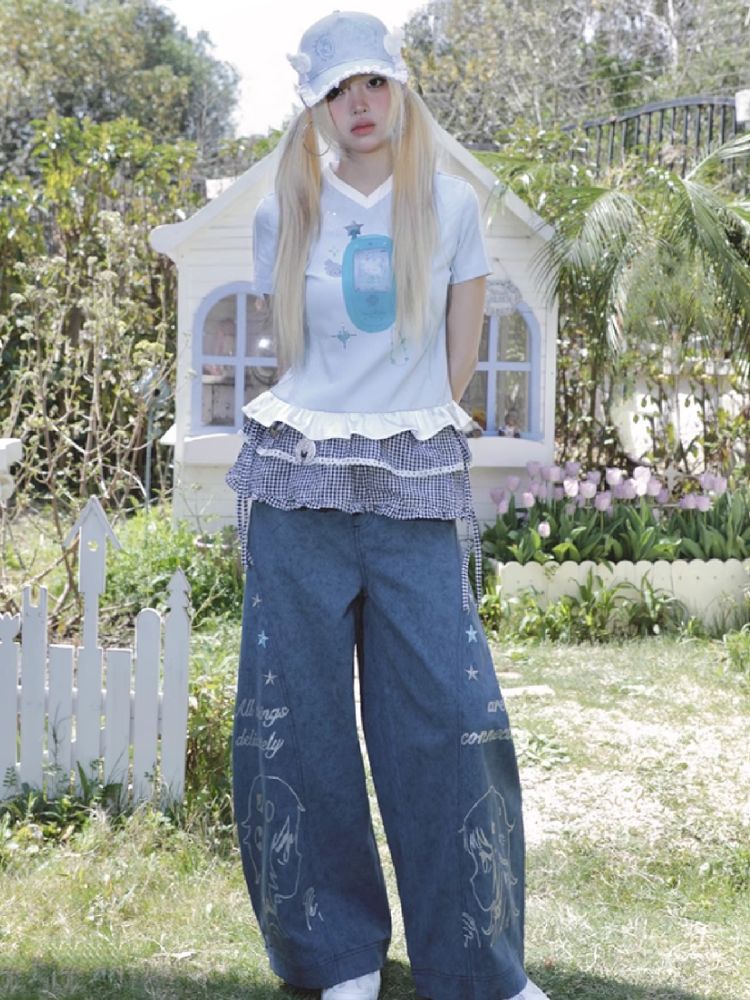 Stars Old Illustration Wide Leg Pants【s0000012202】