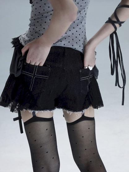Slim denim shorts Yaya embroidery【s0000013483】