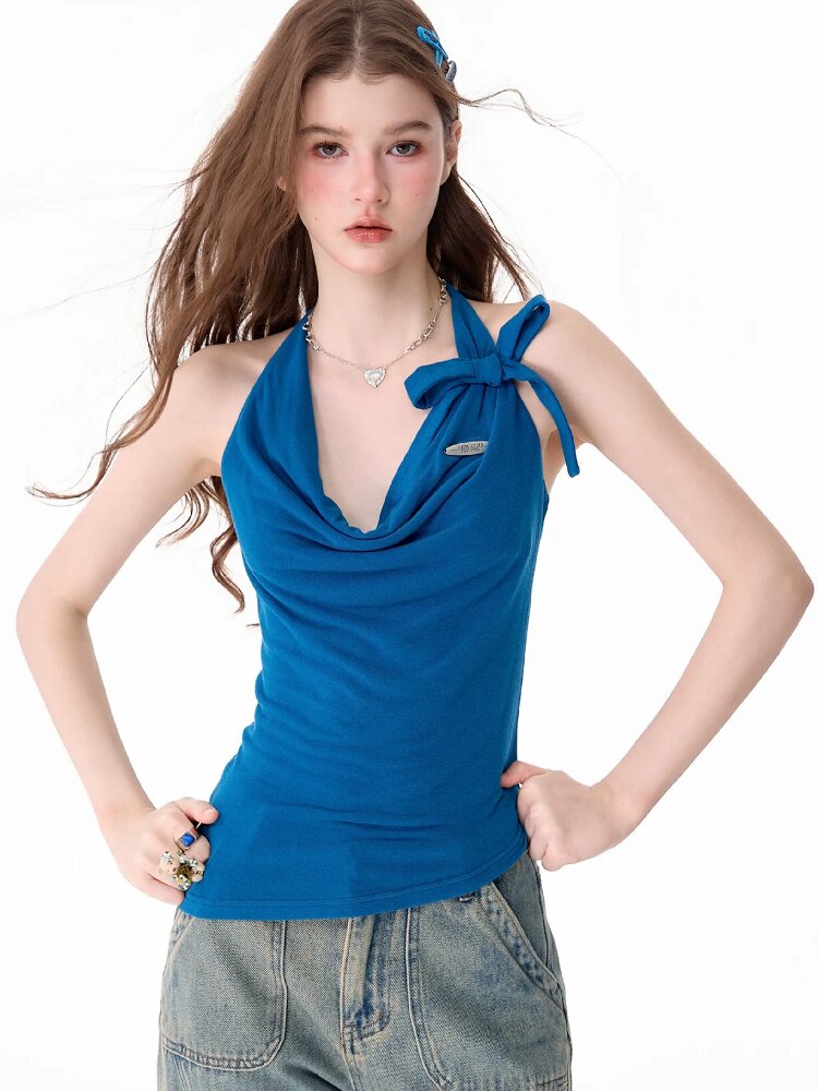 Swing Collar Bow Halter Tank Top【s0000017753】