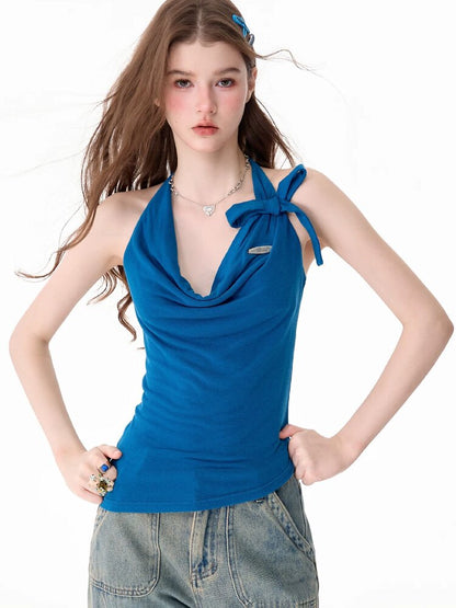 Swing Collar Bow Halter Tank Top【s0000017753】
