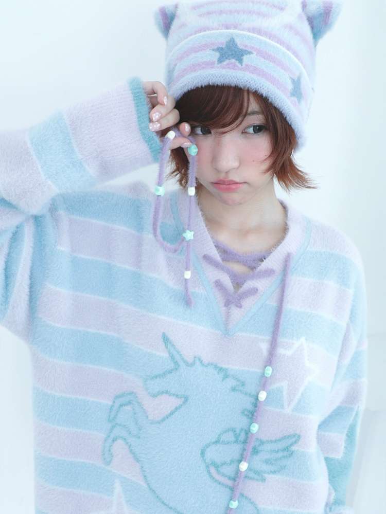 Dream Core Ghost Horse Knit V-Neck【s0000014687】