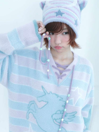 Dream Core Ghost Horse Knit V-Neck【s0000014687】