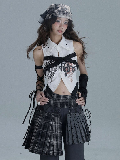 Layered Plaid Patchwork Culottes【s0000016722】