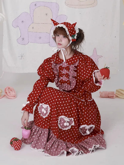 Lolita old-fashioned red polka dot niche dress【s0000014109】