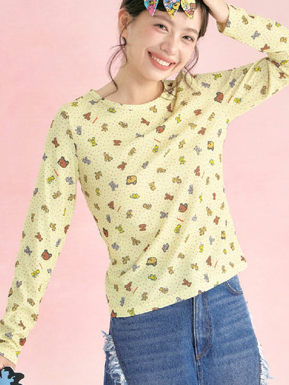 Plaid Crew Neck Waffle Print Top【s0000019249】