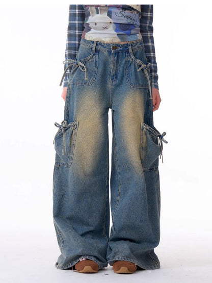 Bowknot High Waist workwear Denim Pants【s0000011675】