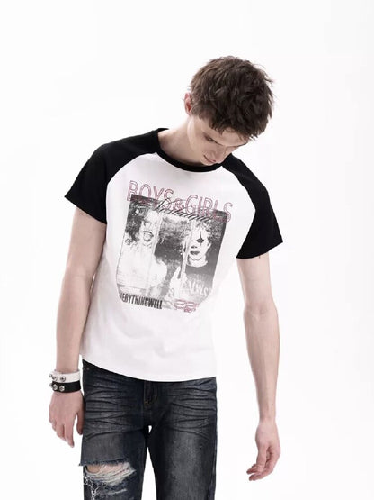Record Slogan Patchwork T-Shirt【s0000018282】