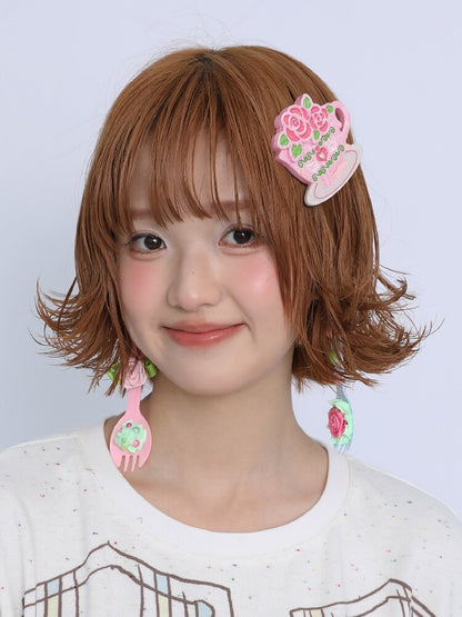 Rose Coffee Cup Printed Hair Clip【s0000017461】