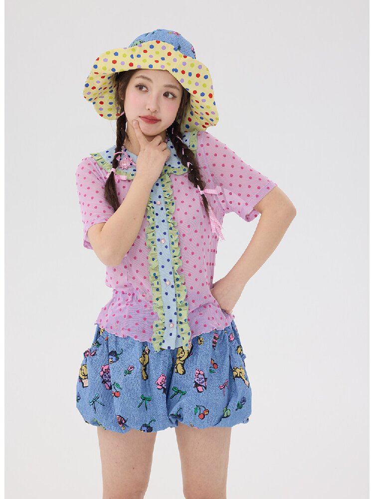 Flocked Polka Dot Lace Shirt【s0000016701】