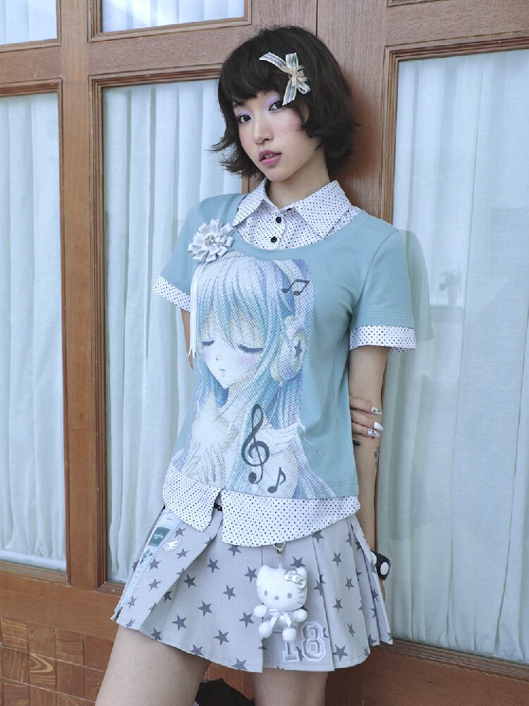 Comic Girl Fake Polka Dot Shirt【s0000016550】