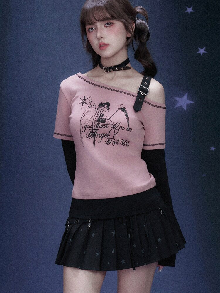 Fake Two Angel Printed T-shirt【s0000015767】