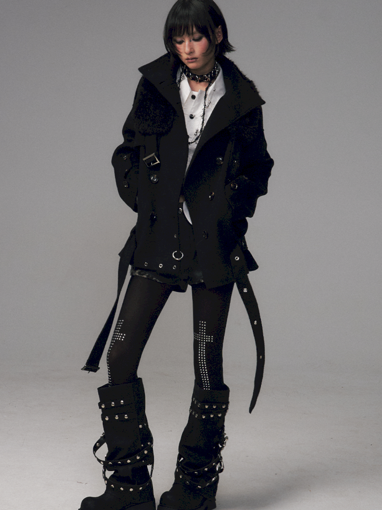 Dark Wool Double-Breasted Coat【s0000014451】