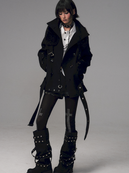 Dark Wool Double-Breasted Coat【s0000014451】